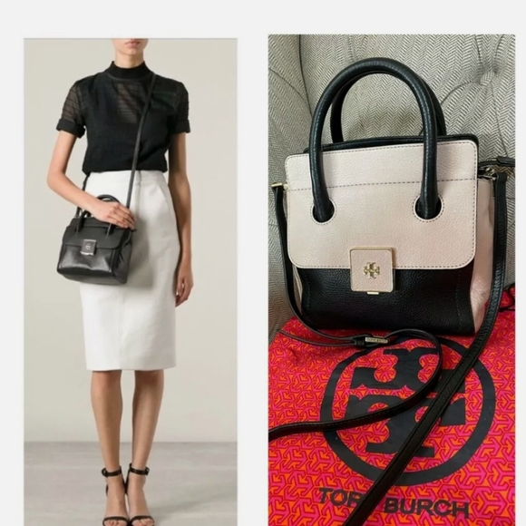 Tory Burch Handbags - Tory Burch Clara Black and Blush Light Pink Colorblock Tote/Crossbody Tote